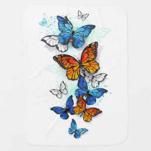 Flying Butterflies Morpho and Monarch Baby Blanket