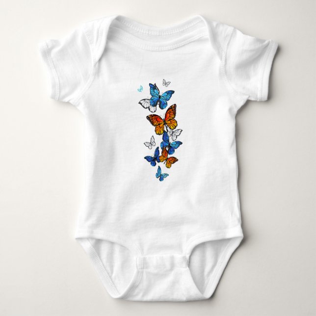 Flying Butterflies Morpho and Monarch Baby Bodysuit (Front)