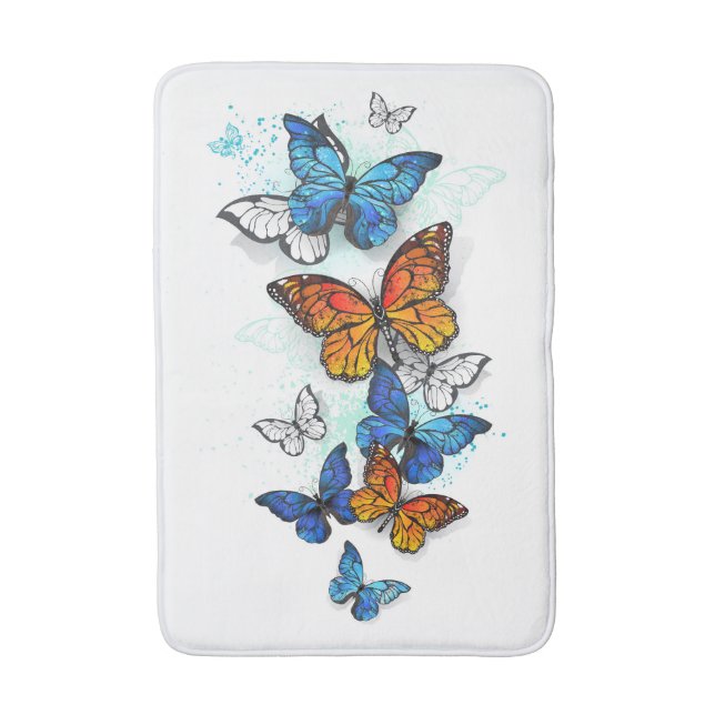 Flying Butterflies Morpho and Monarch Bath Mat (Front Vertical)