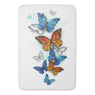 Flying Butterflies Morpho and Monarch Bath Mat