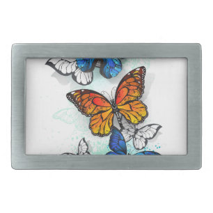 Flying Butterflies Morpho and Monarch Belt Buckle