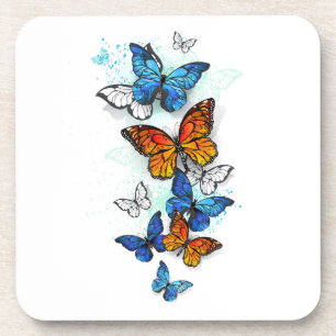 Flying Butterflies Morpho and Monarch Beverage Coaster
