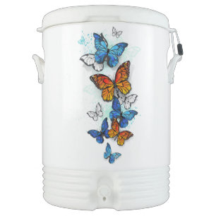 Flying Butterflies Morpho and Monarch Beverage Cooler