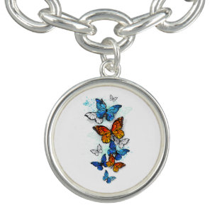 Flying Butterflies Morpho and Monarch Bracelet