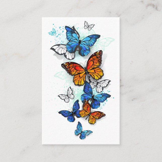Flying Butterflies Morpho and Monarch Business Card (Front)