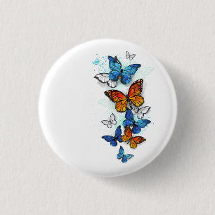 Flying Butterflies Morpho and Monarch Button