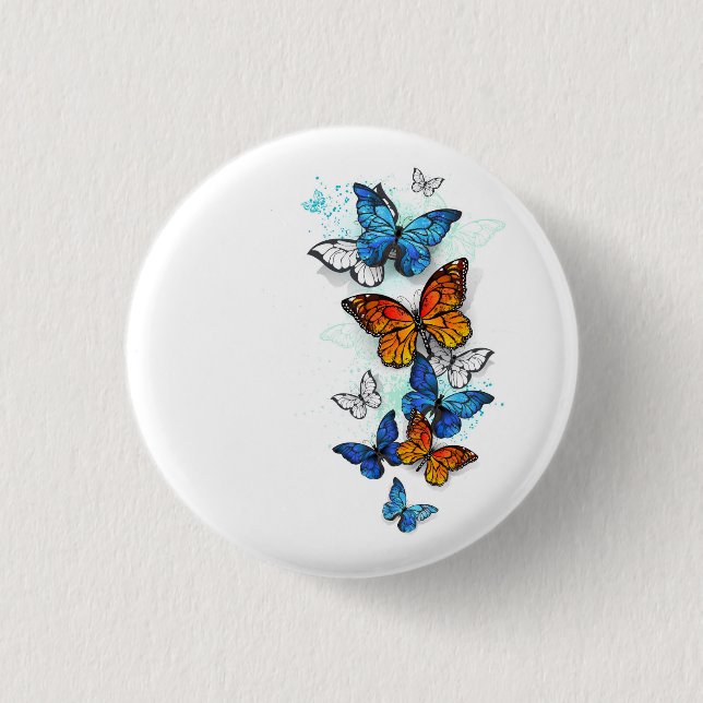 Flying Butterflies Morpho and Monarch Button (Front)