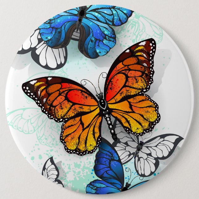Flying Butterflies Morpho and Monarch Button (Front)