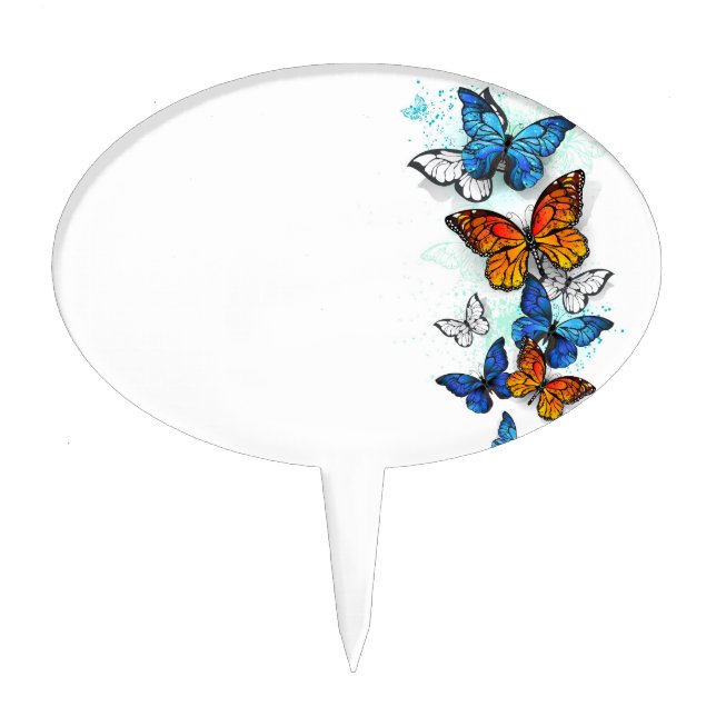 Flying Butterflies Morpho and Monarch Cake Topper (Front)