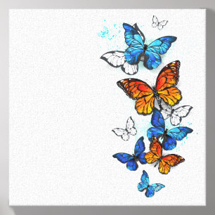 Flying Butterflies Morpho and Monarch Canvas Photo Tile