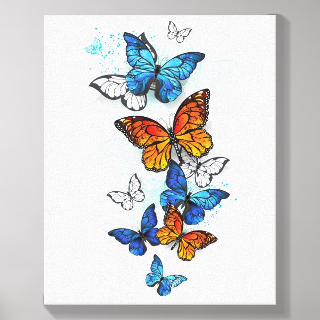 Flying Butterflies Morpho and Monarch Canvas Photo Tile (Front Set)