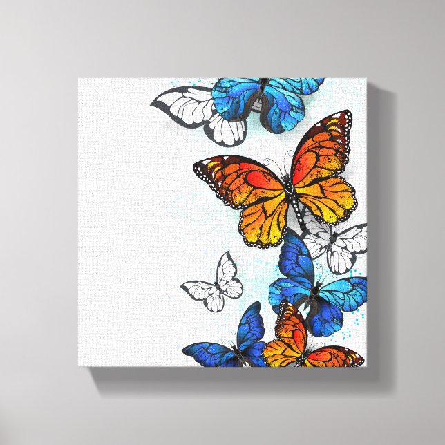 Flying Butterflies Morpho and Monarch Canvas Print (Front)