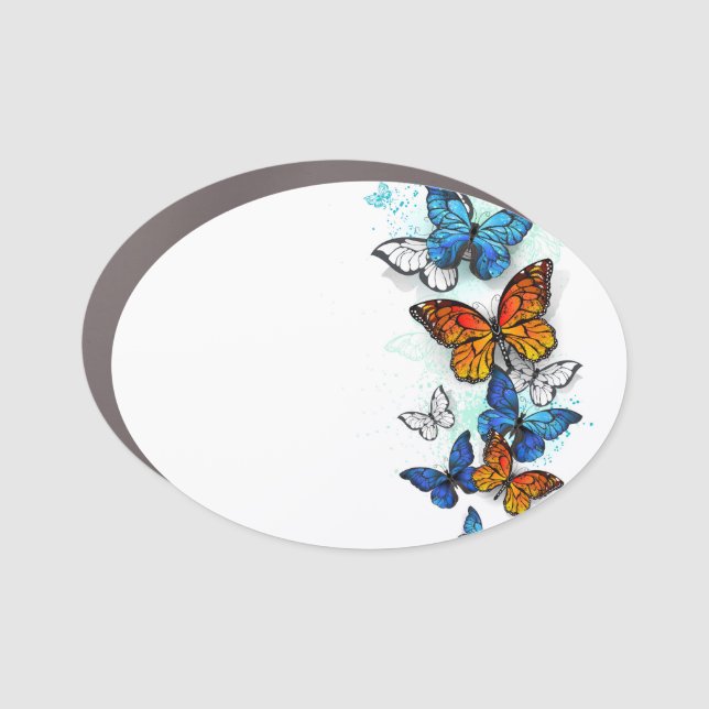 Flying Butterflies Morpho and Monarch Car Magnet (Front)