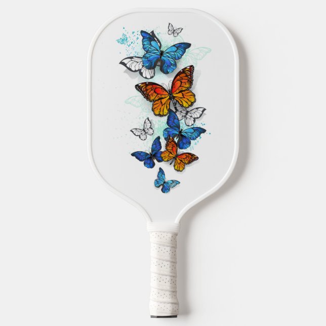 Flying Butterflies Morpho and Monarch Carbon Fiber Pickleball Paddle (Front)