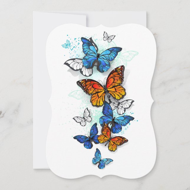 Flying Butterflies Morpho and Monarch Card (Front)