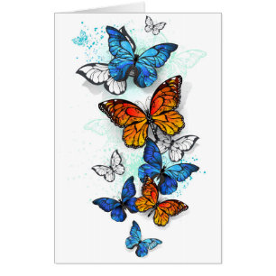 Flying Butterflies Morpho and Monarch Card