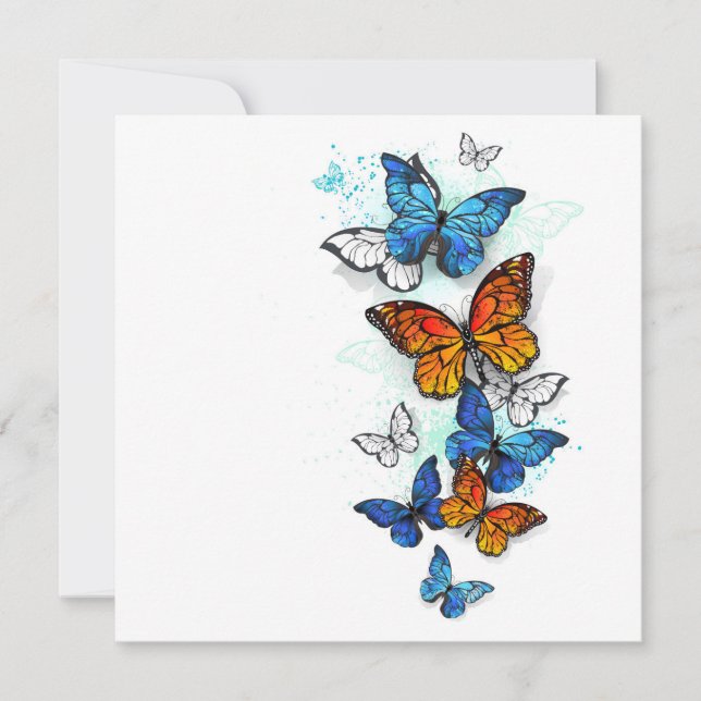 Flying Butterflies Morpho and Monarch Card (Front)