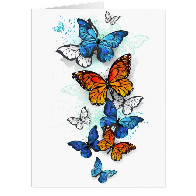 Flying Butterflies Morpho and Monarch Card (Front)