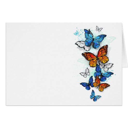 Flying Butterflies Morpho and Monarch Cards (Front Horizontal)