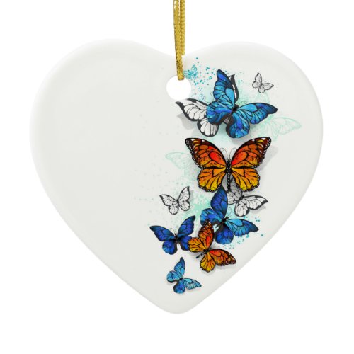 Flying Butterflies Morpho and Monarch Ceramic Ornament