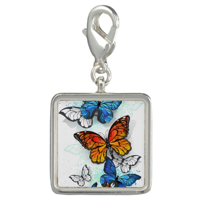 Flying Butterflies Morpho and Monarch Charm (Front)