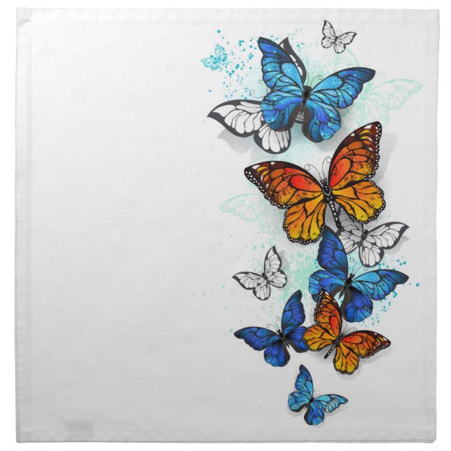 Flying Butterflies Morpho and Monarch Cloth Napkin (Front)