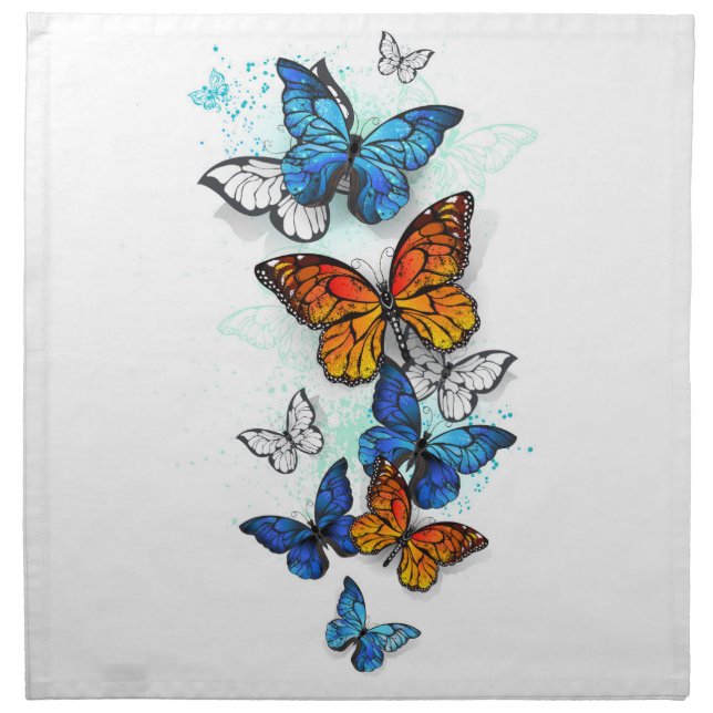 Flying Butterflies Morpho and Monarch Cloth Napkin (Front)
