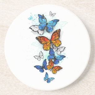 Flying Butterflies Morpho and Monarch Coaster