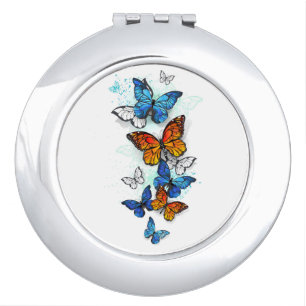 Flying Butterflies Morpho and Monarch Compact Mirror