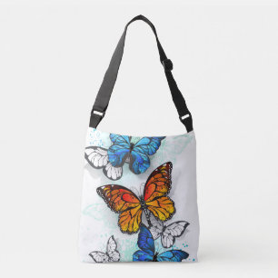 Flying Butterflies Morpho and Monarch Crossbody Bag