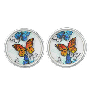 Flying Butterflies Morpho and Monarch Cufflinks