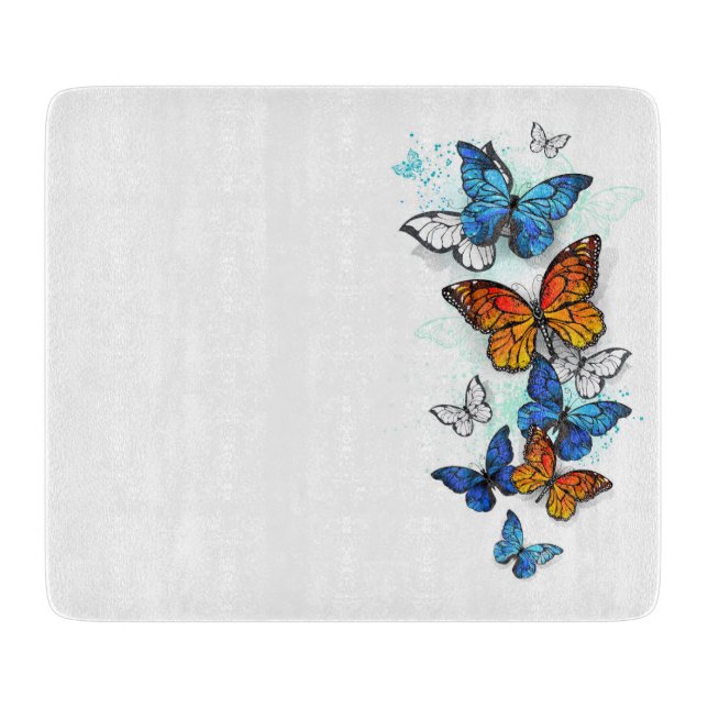 Flying Butterflies Morpho and Monarch Cutting Board (Front)