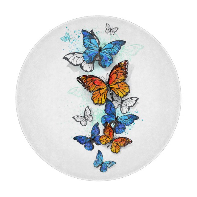 Flying Butterflies Morpho and Monarch Cutting Board (Front)