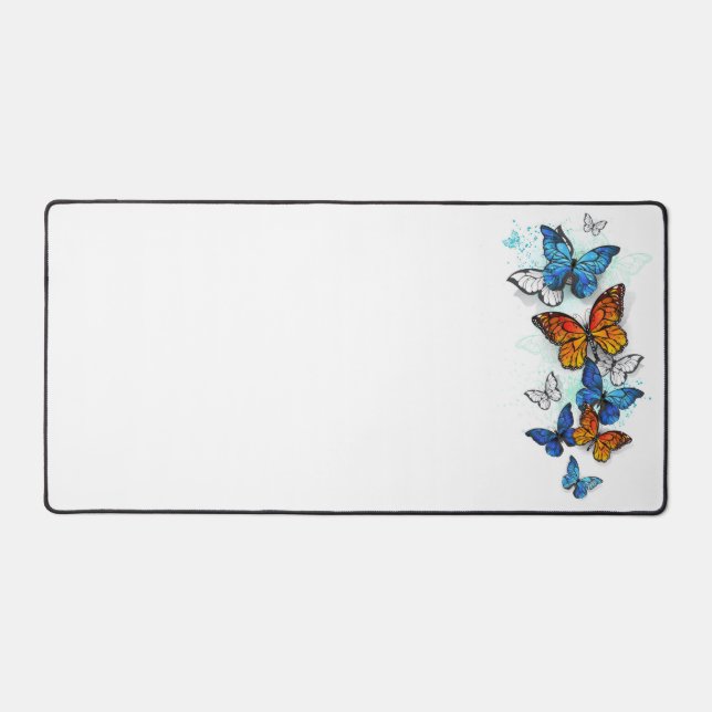 Flying Butterflies Morpho and Monarch Desk Mat (Front)