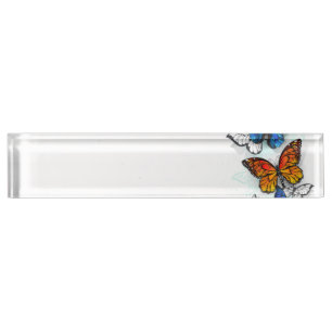 Flying Butterflies Morpho and Monarch Desk Name Plate