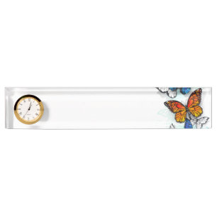 Flying Butterflies Morpho and Monarch Desk Name Plate
