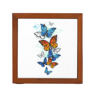 Flying Butterflies Morpho and Monarch Desk Organizer
