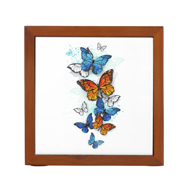 Flying Butterflies Morpho and Monarch Desk Organizer (Front)