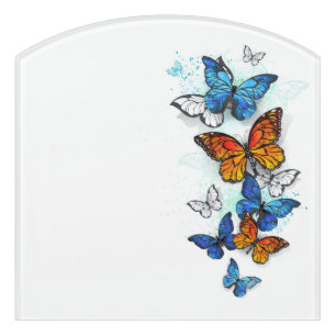 Flying Butterflies Morpho and Monarch Door Sign