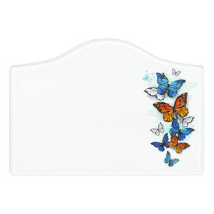 Flying Butterflies Morpho and Monarch Door Sign