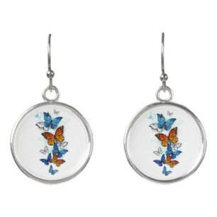 Flying Butterflies Morpho and Monarch Earrings