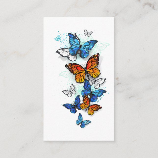 Flying Butterflies Morpho and Monarch Enclosure Card (Front)