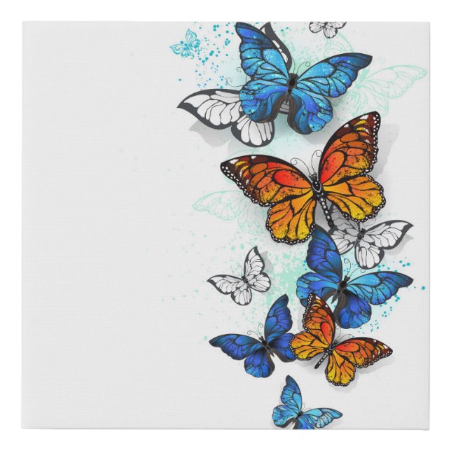 Flying Butterflies Morpho and Monarch Faux Canvas Print (Front)