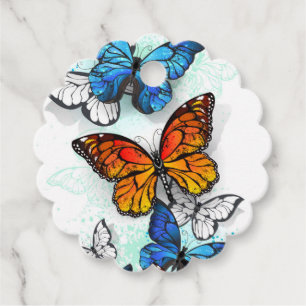 Flying Butterflies Morpho and Monarch Favor Tags
