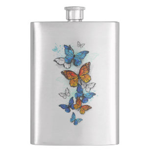 Flying Butterflies Morpho and Monarch Flask