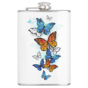 Flying Butterflies Morpho and Monarch Flask