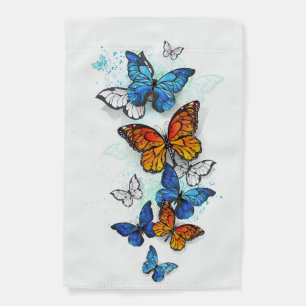 Flying Butterflies Morpho and Monarch Garden Flag