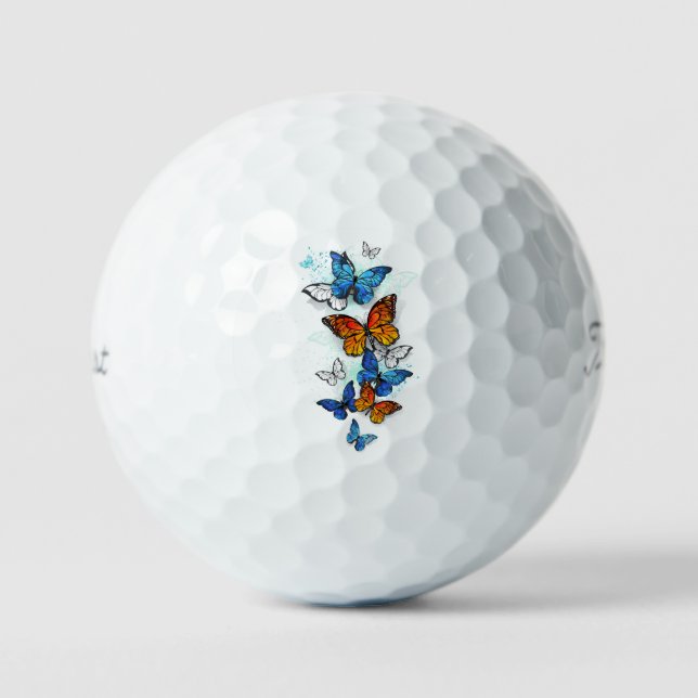 Flying Butterflies Morpho and Monarch Golf Balls (Front)