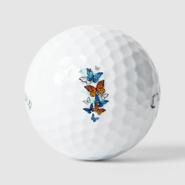 Flying Butterflies Morpho and Monarch Golf Balls (Front)