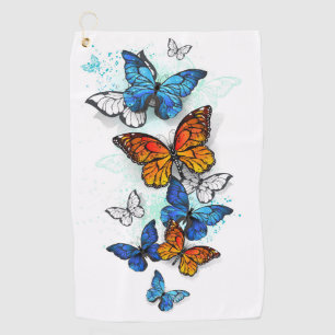 Flying Butterflies Morpho and Monarch Golf Towel